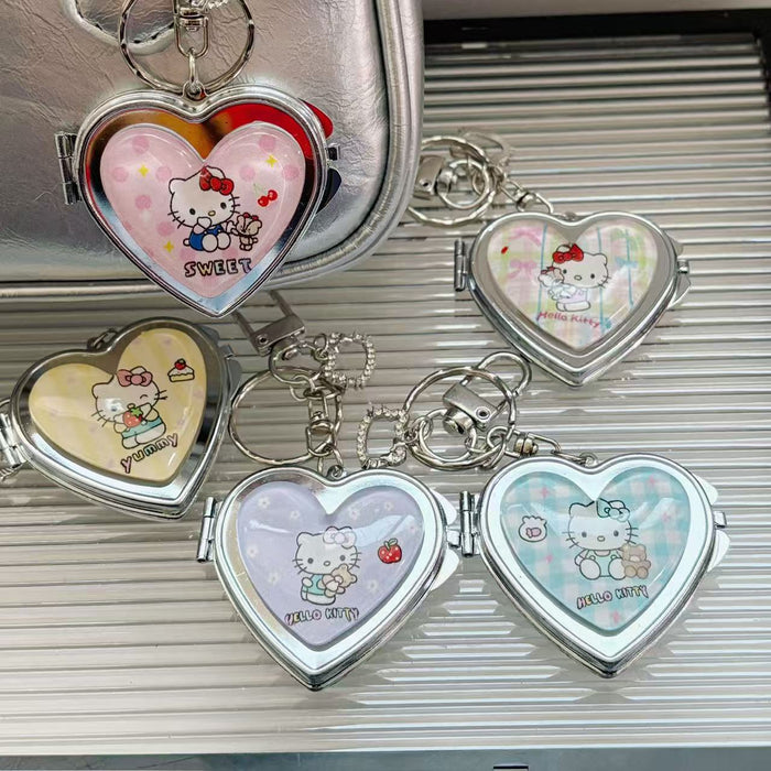 Wholesale Cartoon Heart Portable Mirror Keychain Bag Charm Alloy Electroplating