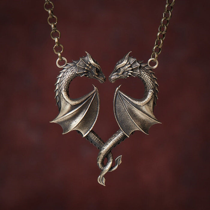 Wholesale Double Dragon Heart Necklace JDC-NE-FuSu002