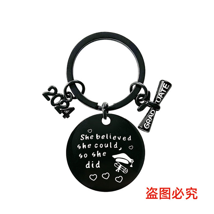 Wholesale Graduation Season Gift Round Stainless Steel Keychain JDC-KC-GangGu049