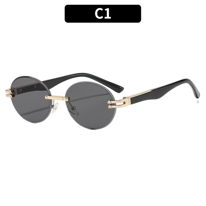 Wholesale Rimless Gold Frame Round Sunglasses UV400 Trendy Street Style for Women