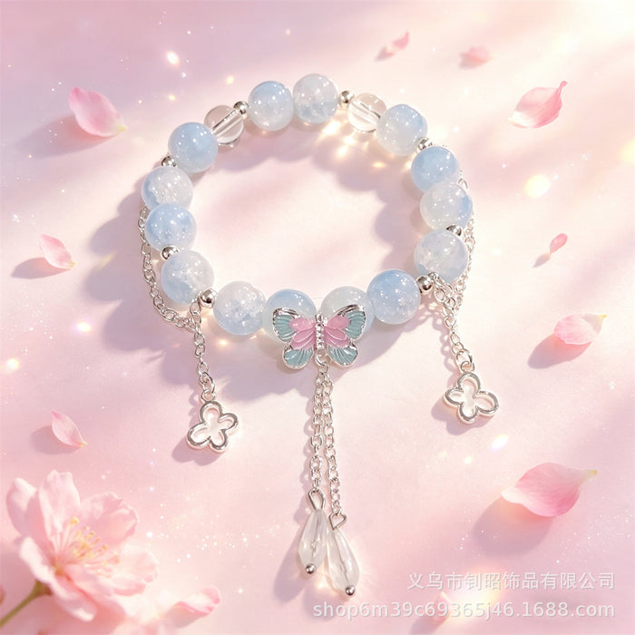 Wholesale Butterfly Tassel Crystal Bracelet Purple Glass Fashion Accessory