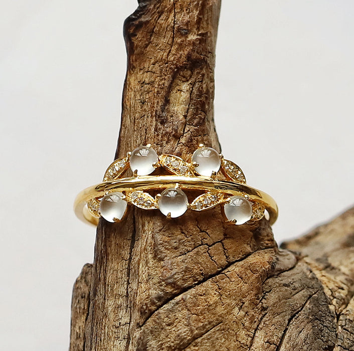 Wholesale Ring inlaid with leaves, adjustable ring, light luxury, niche