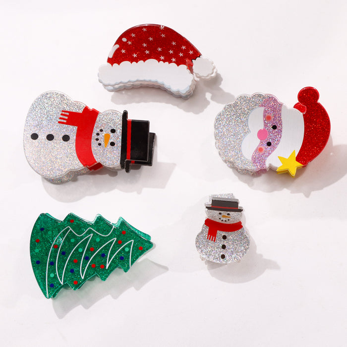 Wholesale Christmas Santa Snowman Tree Glitter Hair Claw Clip For Women Kids Fashion Accessory Boutique Resale