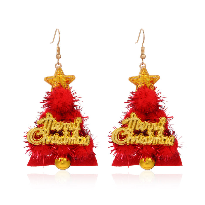 Wholesale 3pcs Christmas Series Christmas Tree Grass Ring Bell Gingerbread Man Zinc Alloy Earrings JDC-ES-BinL011