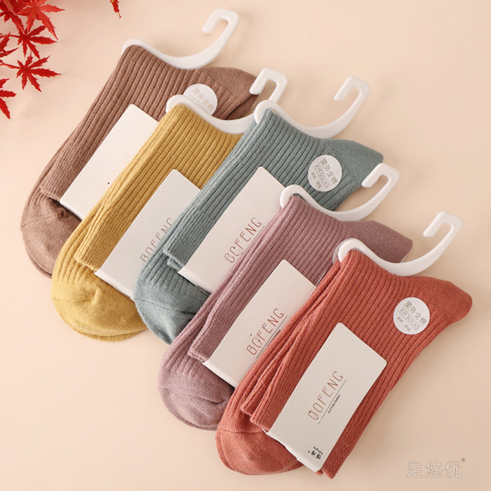 Wholesale Socks made of pure cotton, versatile in the middle tube, double needle long socks, thick socks, simple and solid color