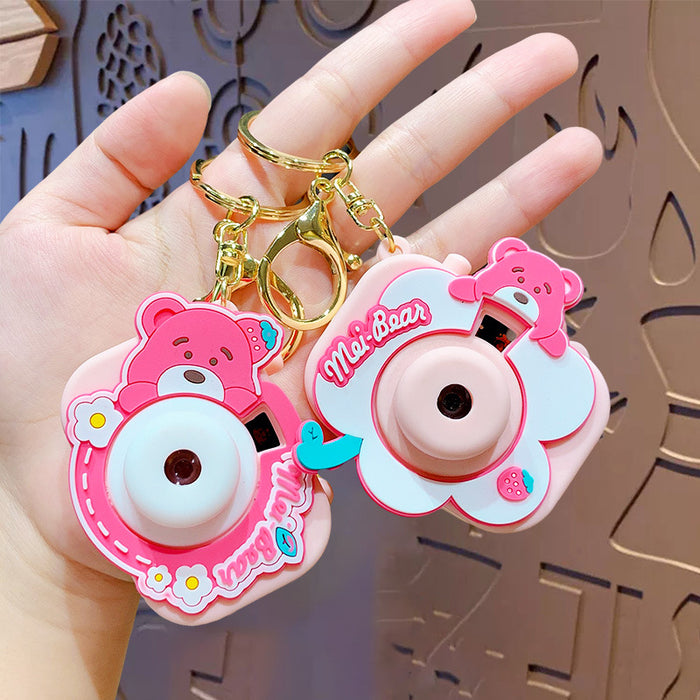 Wholesale Cute Cartoon Strawberry Bear Projection Camera PVC Keychain JDC-KC-ZhongC012