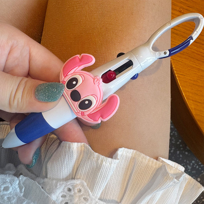 Wholesale Four-Color Cartoon Animation Plastic Press Ballpoint Pen Carabiner Creative Portable Gift Pen Practical Stationery Pendant Pen
