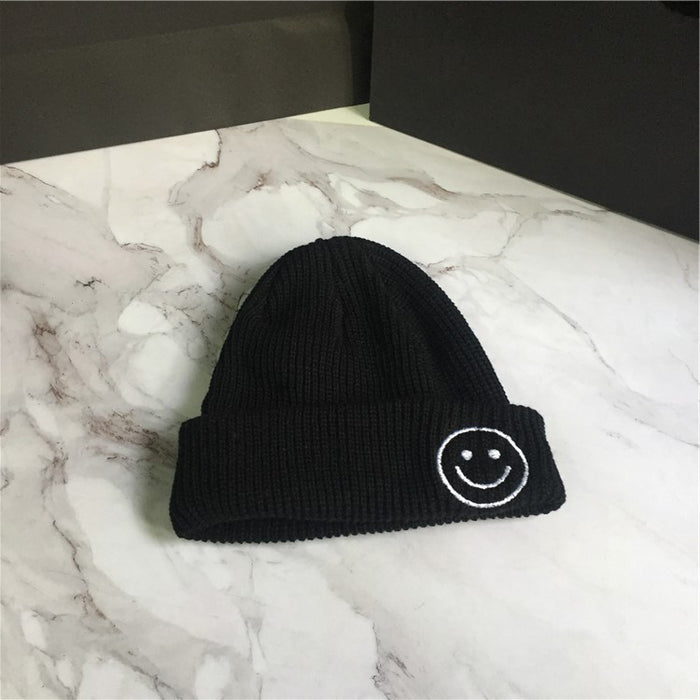 Wholesale Smiley Face Embroidery Solid Color Acrylic Knitted Wool Hat JDC-FH-YBQX006