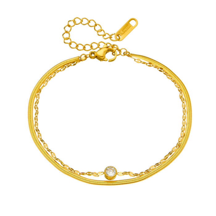 Wholesale 2pcs Snake bone chain,  diamond-encrusted   double-layered  high-end stainless steel anklet for women  colorfast and durable