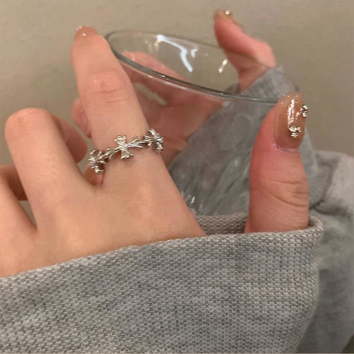 Wholesale Silver Zircon Cross Ring Female Niche Design Couple Ring