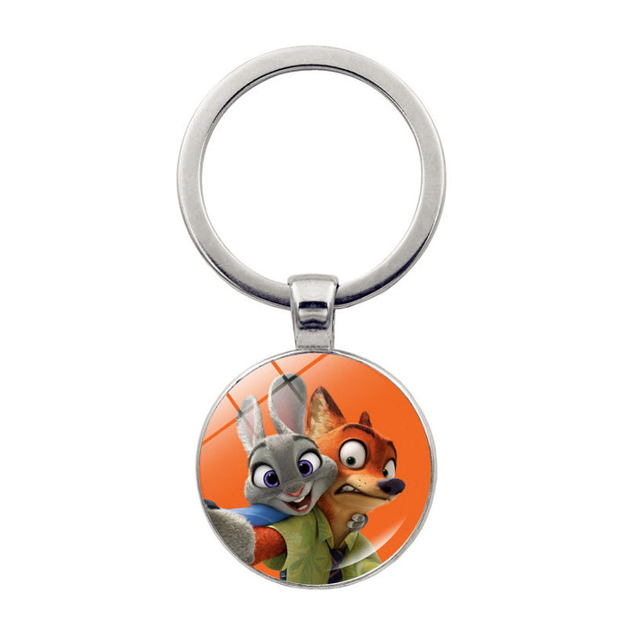 Wholesale Cute round cartoon pendant keychain made of glass