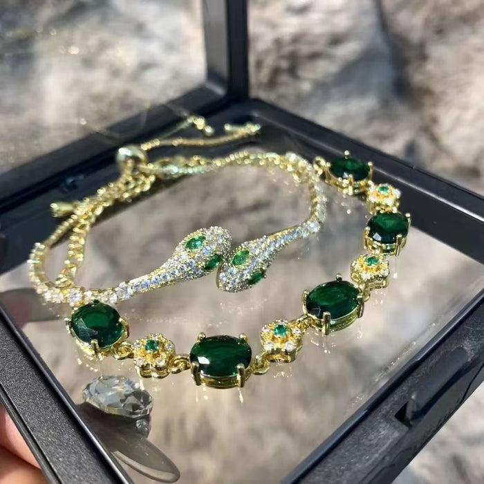 Wholesale Green eyed spirit snake zircon bracelet, niche and versatile, temperament bracelet