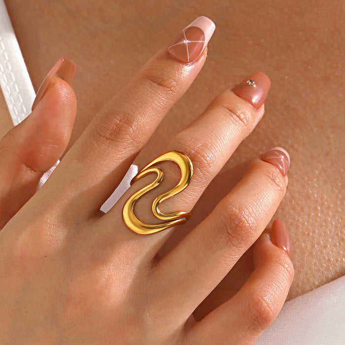 Wholesale Fashionable and trendy stainless steel minimalist style ring with exaggerated gold-plated geometric titanium steel ring wholesale