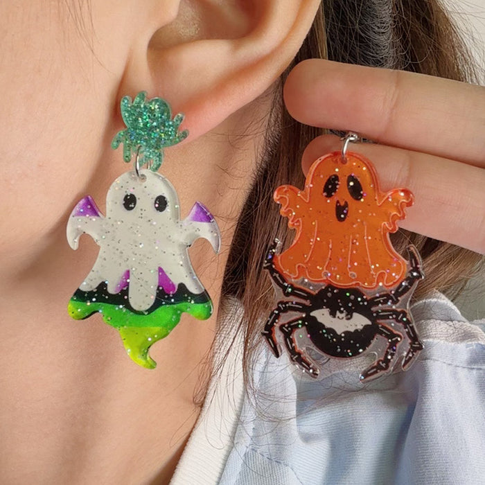 Wholesale  shiny earrings contrast color cartoon ghost acrylic earrings creative personality earrings ear jewelry