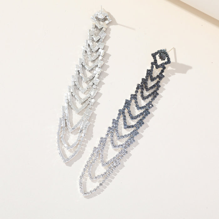 Wholesale Long Gradient Color Rhinestone Tassel Earrings JDC-ES-ShiYi005