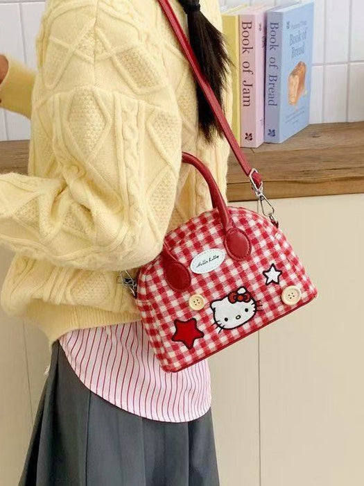 Wholesale Cartoon Cute Cat Shoulder Bags Female Red Plaid Handbag
