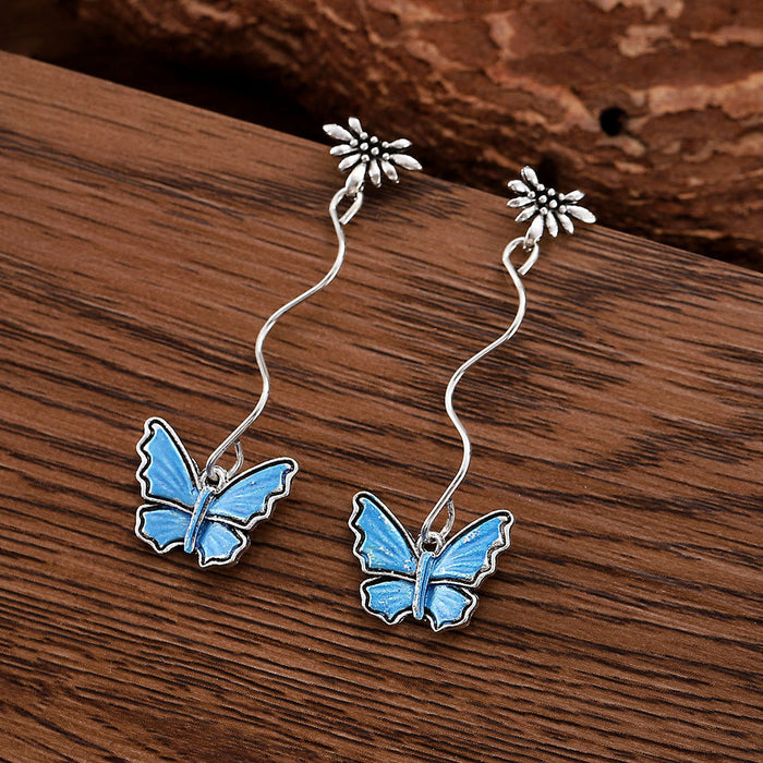 Wholesale Long blue butterfly tassel earrings,  fashionable,  elegant and exquisite pendant earrings