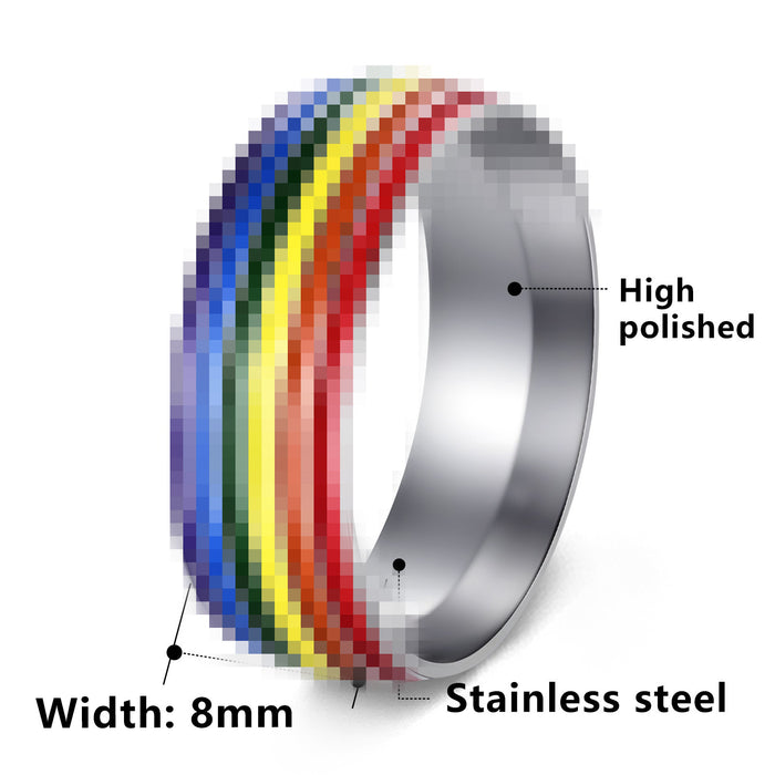 Wholesale Gold Plated Stainless Steel Ring Colorful Striped Design Fashion Jewelry Accessory