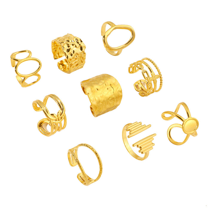 Wholesale Stainless steel ring with fashionable and minimalist style, geometric hollow opening and hand decoration ring