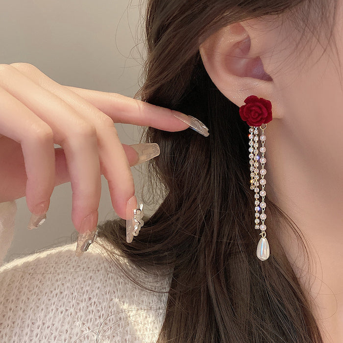 Wholesale   earrings red  tassel earrings S925 earrings