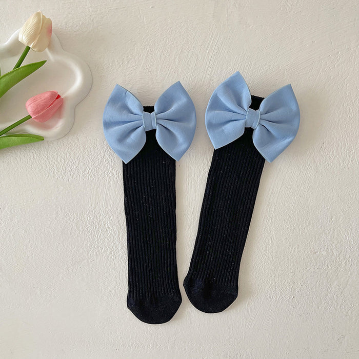 Wholesale Bow Lace Cotton Socks Candy-colored  Mid-length Socks Cute Children' s Calf Piled Socks