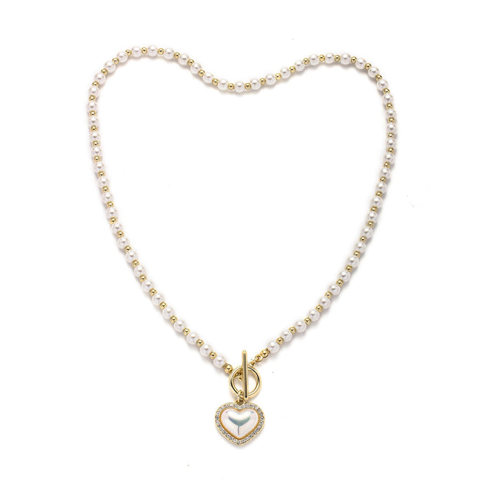 Wholesale New temperament imitation pearl heart necklace with simple collarbone chain