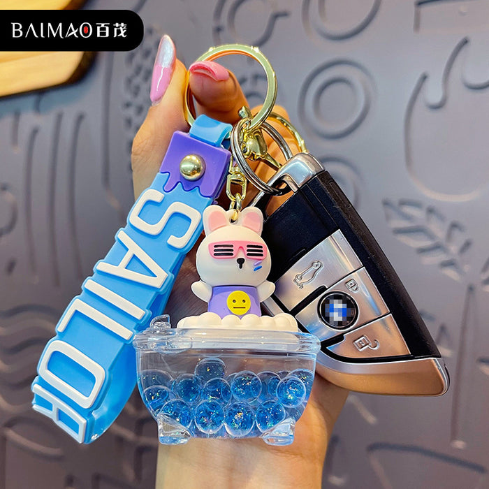 Wholesale Creative cartoon oiled liquid keychain figurine keychain couple bag pendant