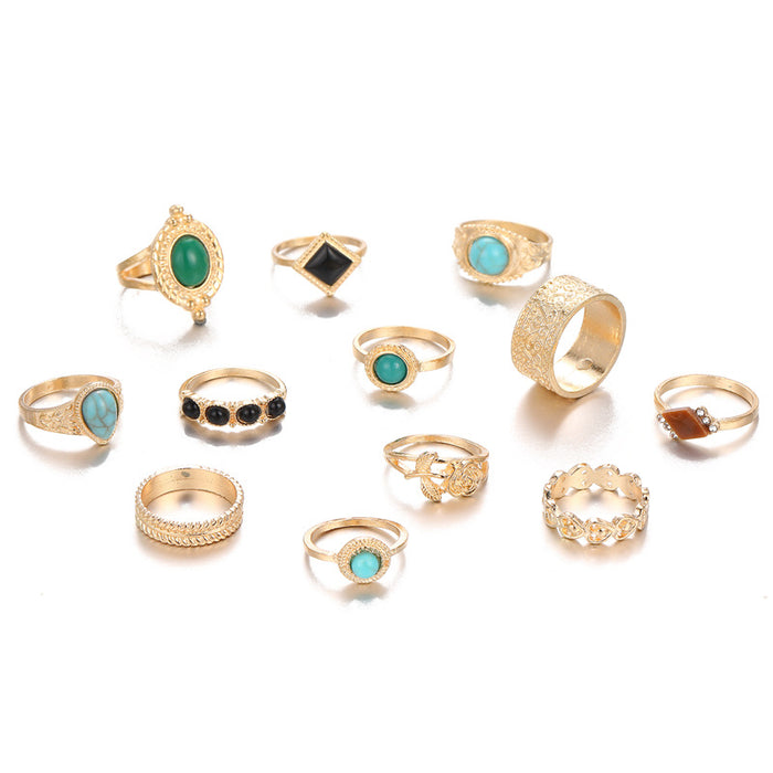 Wholesale turquoise rose combination 12-piece set Ring