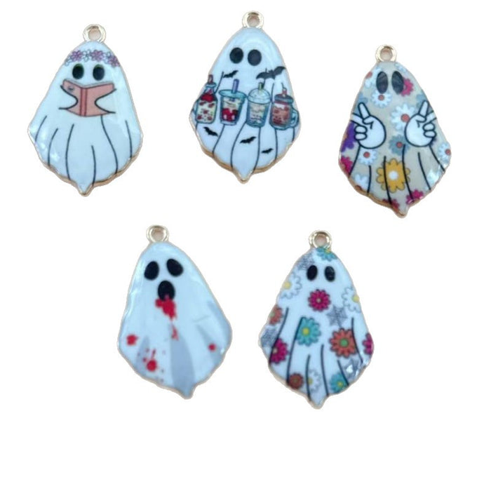 Wholesale 10pcs  Gothic Cute Ghost Alloy Print Pendant DIY Earrings,  Necklace,  Keychain Charm