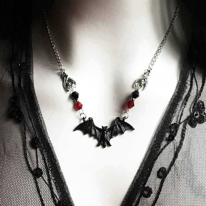 Wholesale Gothic Vampire Bat Cross Necklace  Jewelry Accessory Pearl Chain Zinc Alloy Boutique Resale Gift
