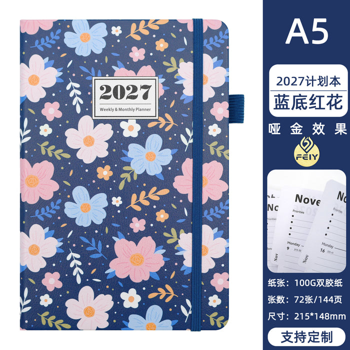 Wholesale A5 2027 Weekly Planner Blue Floral Imitation Leather Notebook