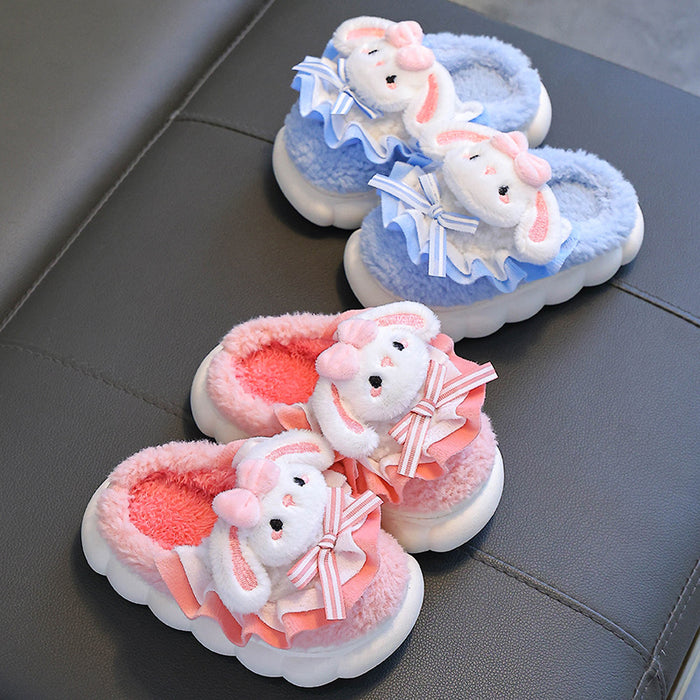 Wholesale New Winter Children's Cotton Slippers for Girls Cute Warm Plush Rabbit Furry Baby Home Cotton Slippers JDC-SP-Langd006