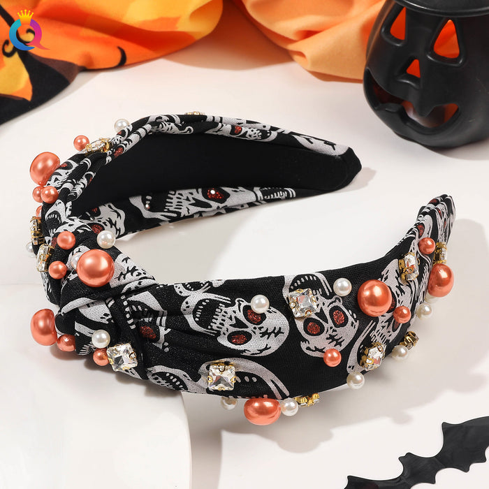 Wholesale Halloween Fabric Diamond Pearl Headband JDC-HD-HengX005