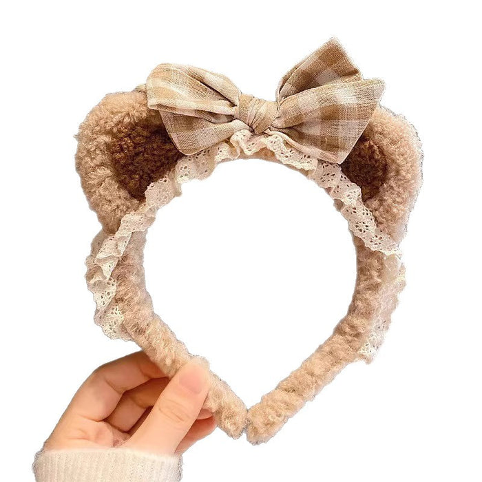 Wholesale Cute lace-trimmed bow bear ear plush headband