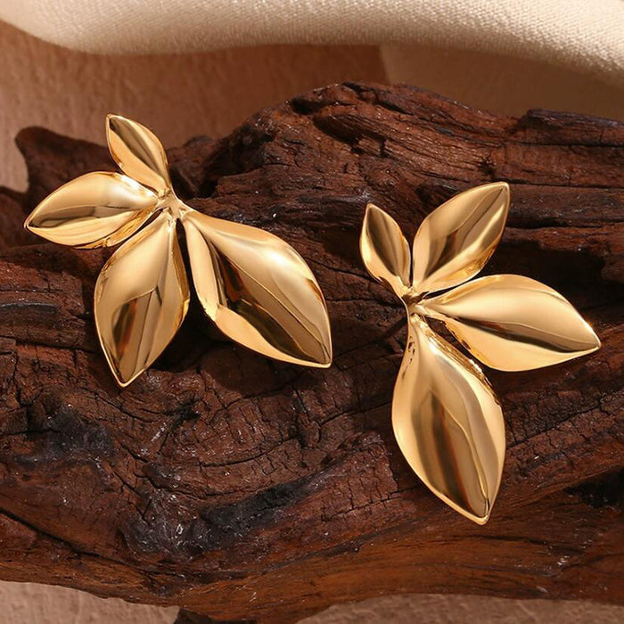 Wholesale Women's Metal Flower and Leaf Earrings Gold Plated Earrings