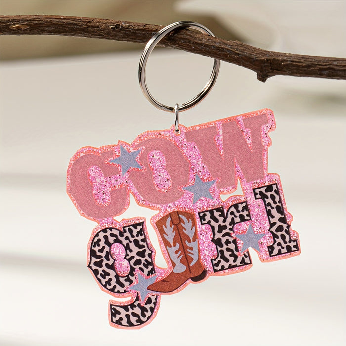 Wholesale Acrylic Cowboy Boots Cow Pattern Keychain JDC-KC-DaiW002