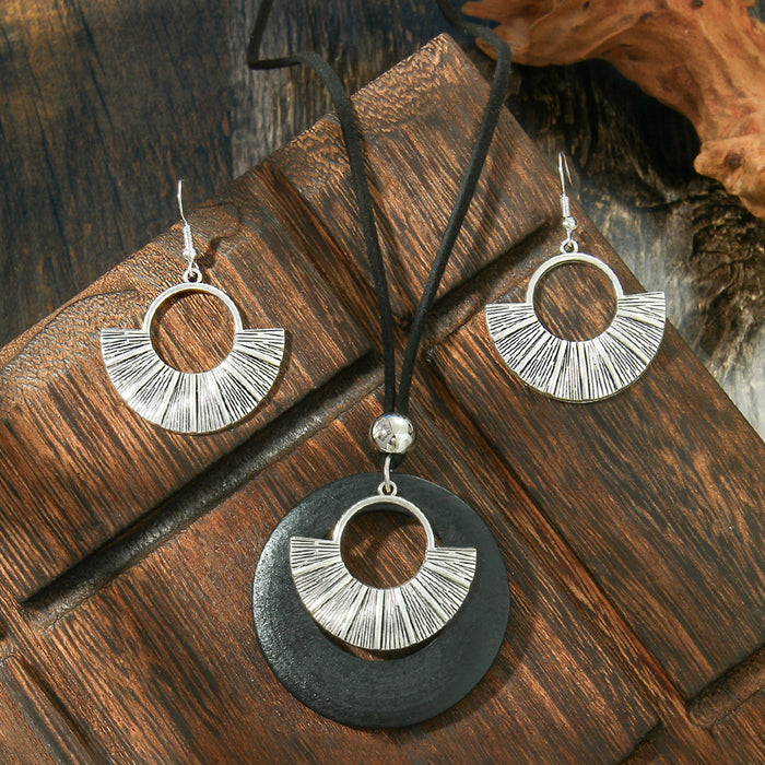 Wholesale Ethnic Geometric Antique Silver Alloy Earring Necklace Set - 4 Styles MOQ≥2