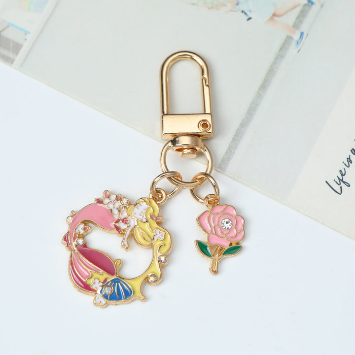 Wholesale shell starfish mermaid oil alloy keychain bag pendant