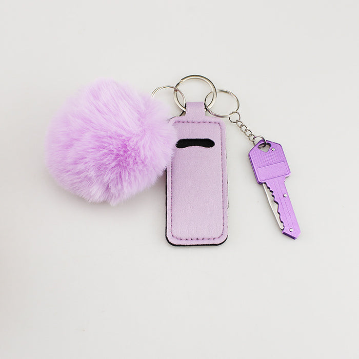 Wholesale Lipstick Design Pom Pom Keychain Fabric Car Key Accessory Decorative Gift For Party
