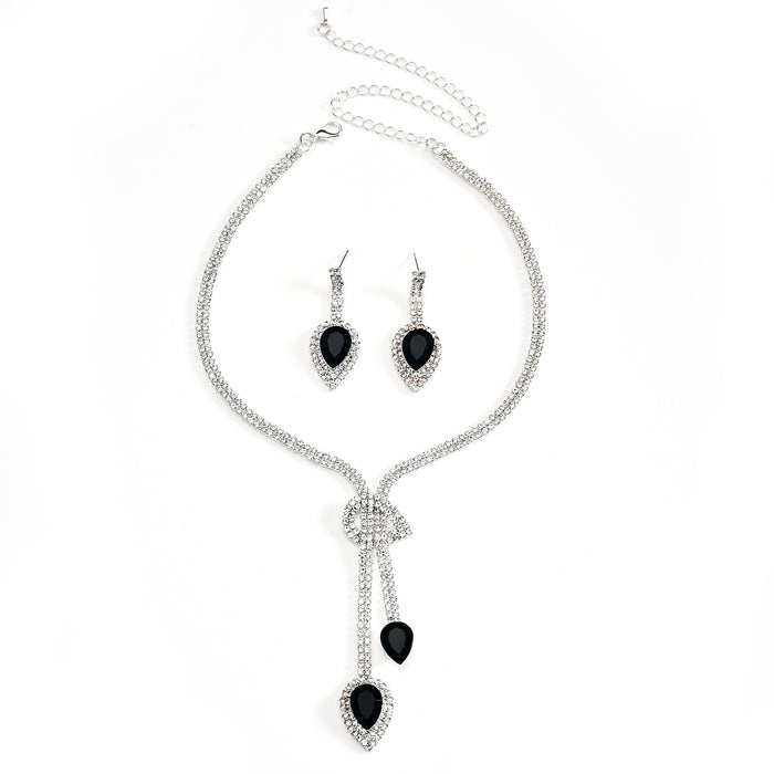 Wholesale Teardrop gemstone pendant necklace and earring jewelry set for women