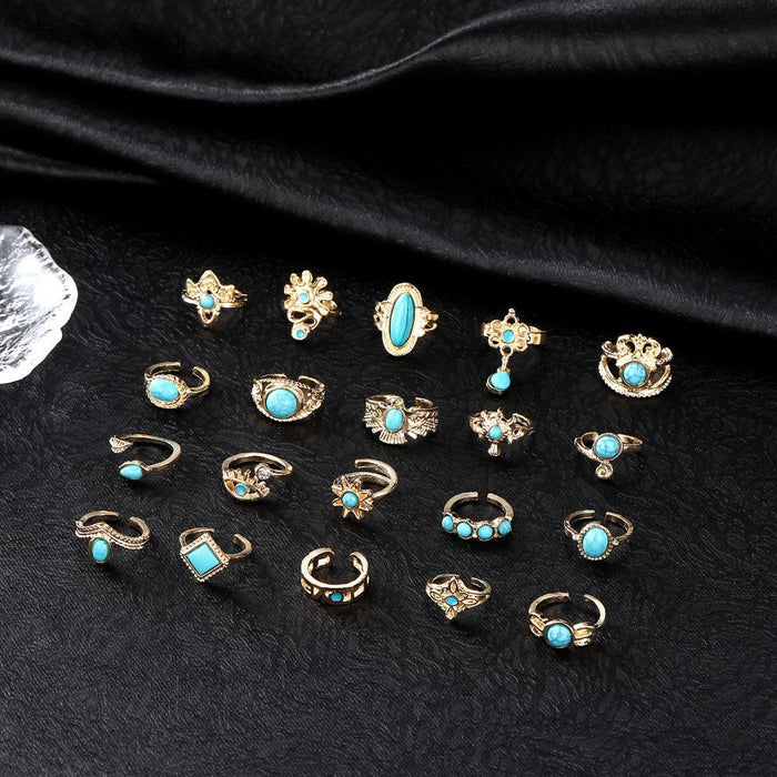 Wholesale Turquoise Carved Feather Ring Set