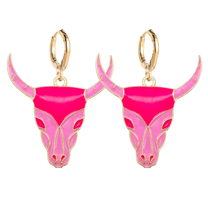 Wholesale Bull Head Pink Hat Cowboy Boots Alloy Earrings JDC-ES-Chengy039