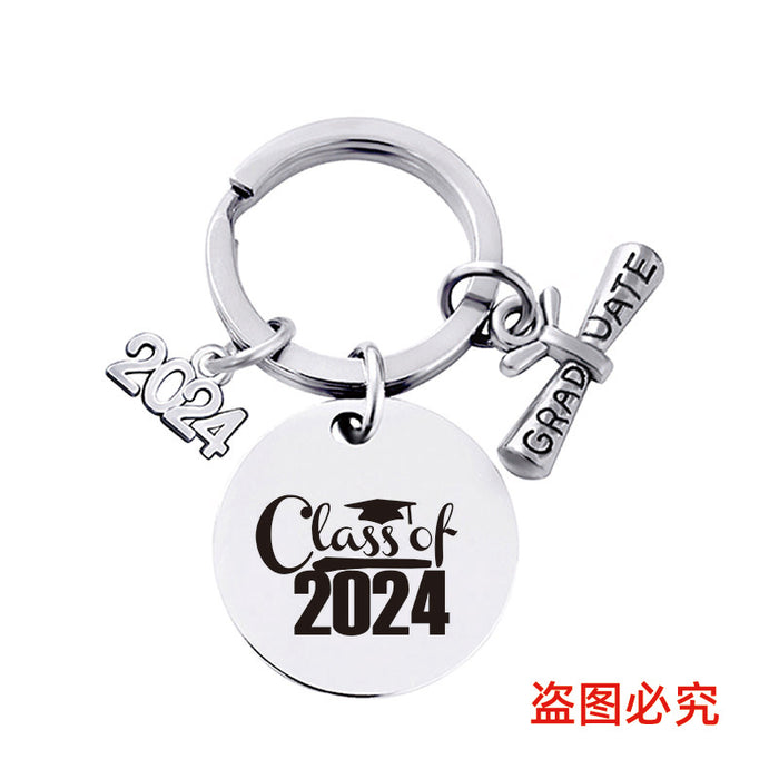 Wholesale Graduation Season Gift Round Stainless Steel Keychain JDC-KC-GangGu049