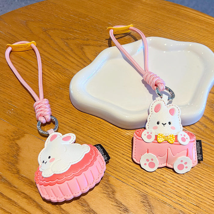 Wholesale Creative PU Leather Mooncake Rabbit Keyring Cute Moon Rabbit Bag Charm For Couples Mid Autumn Gift