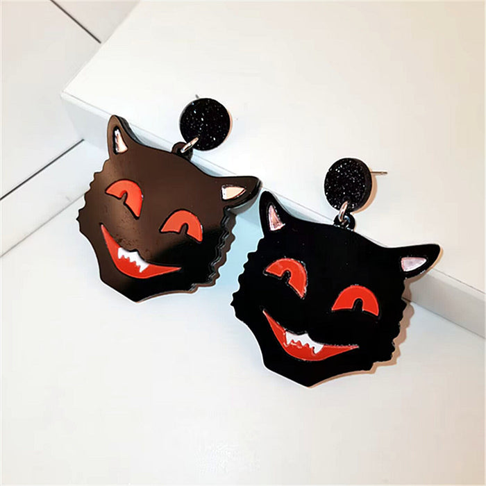 Wholesale Halloween Acrylic Black Cat Witch Skull Ghost Head Earrings JDC-ES-ChouD017