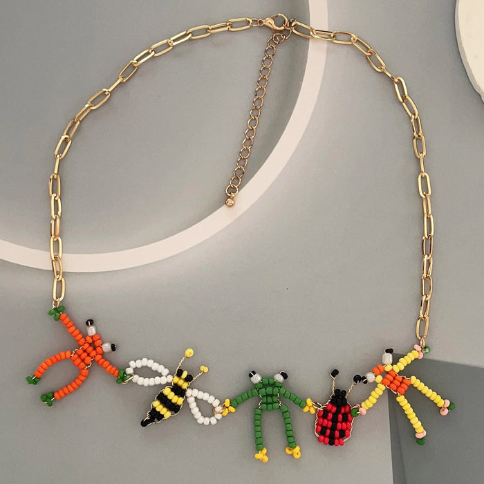 Wholesale Hand-woven Frog Bee Animal Pendant Chain Necklace
