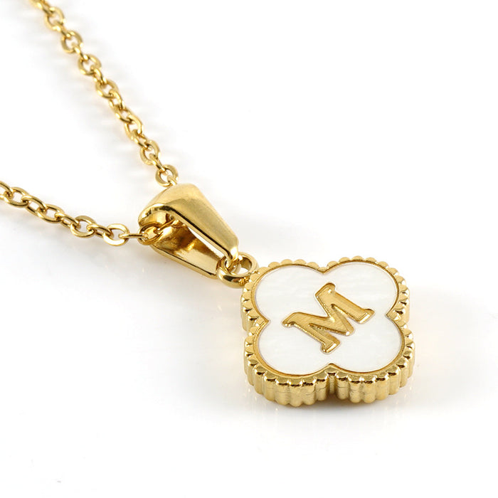 Wholesale Shell Letter Four Leaf Clover Pendant 18K Gold Stainless Steel Necklace JDC-NE-ZhongX005