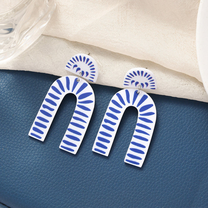 Wholesale Vintage printed exaggerated earrings with silver needles for women