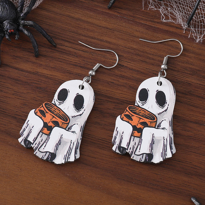 Wholesale  ghost face pumpkin candy pendant earrings wooden gothic style double-sided earrings