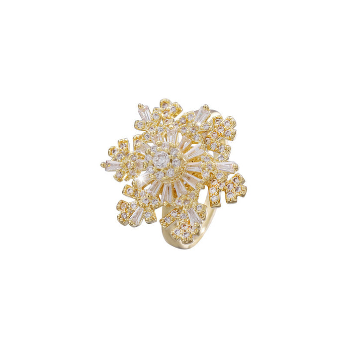 Wholesale Alloy Full Diamond Snowflake Double Layer Rotatable Open Ring JDC-RS-ZhuoM002